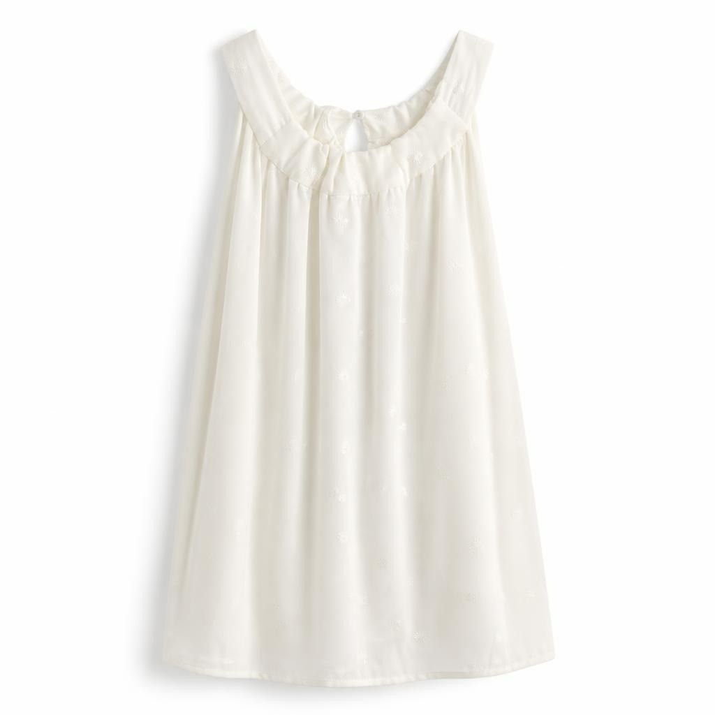White embroidered flowy sleeveless mini dress - white studio shot, second-hand at Why Go Less, Dekwaneh, Lebanon
