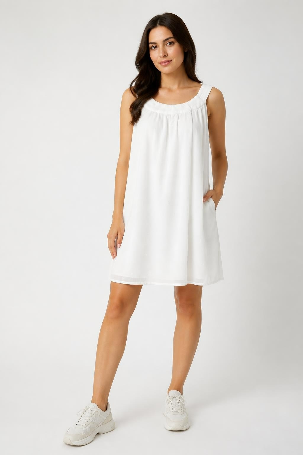 White Embroidered Flowy Sleeveless Mini Dress | Pre-Loved | Why Go Less