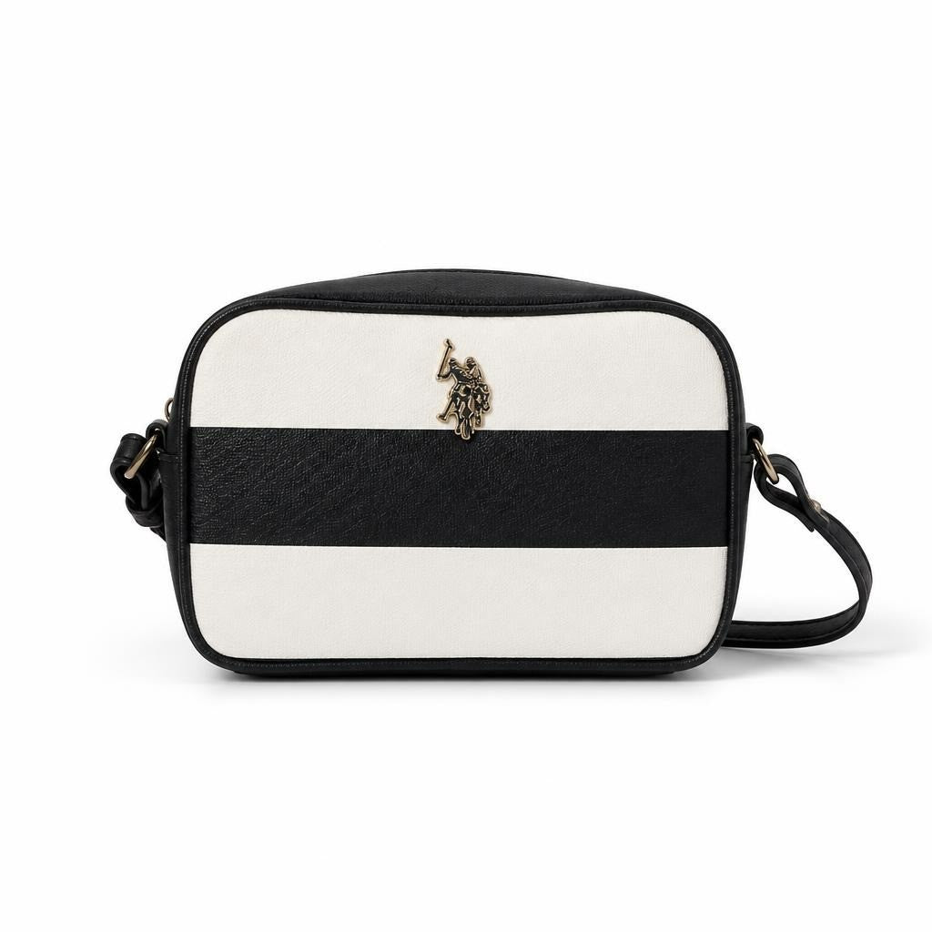 U.S. Polo Assn crossbody bag black white stripe - white studio shot, second-hand at Why Go Less, Dekwaneh, Lebanon