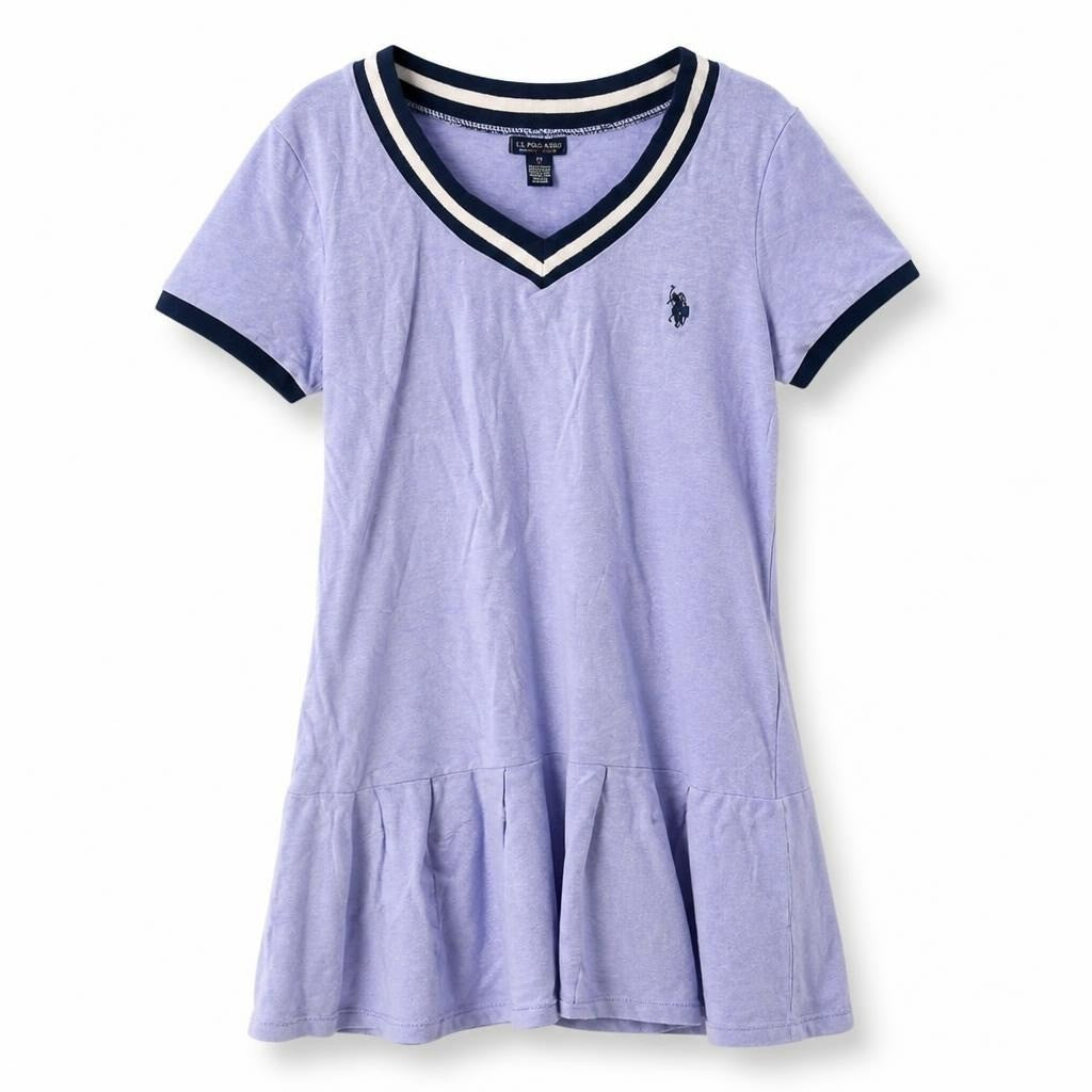 U.S. Polo Assn lavender v-neck peplum tee - white studio shot, second-hand at Why Go Less, Dekwaneh, Lebanon