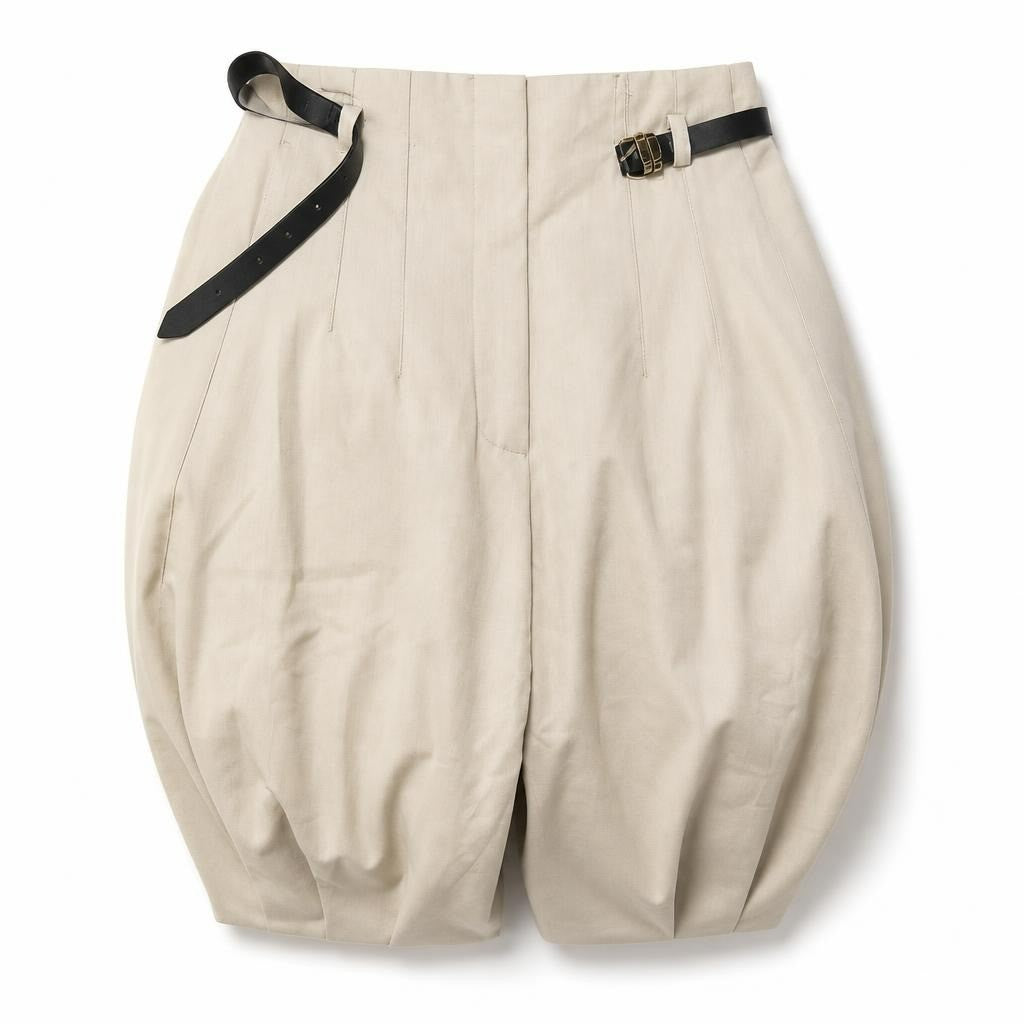 Cream Wide-Leg Trousers with Gold Belt Buckle - white studio shot, second-hand at Why Go Less, Dekwaneh, Lebanon