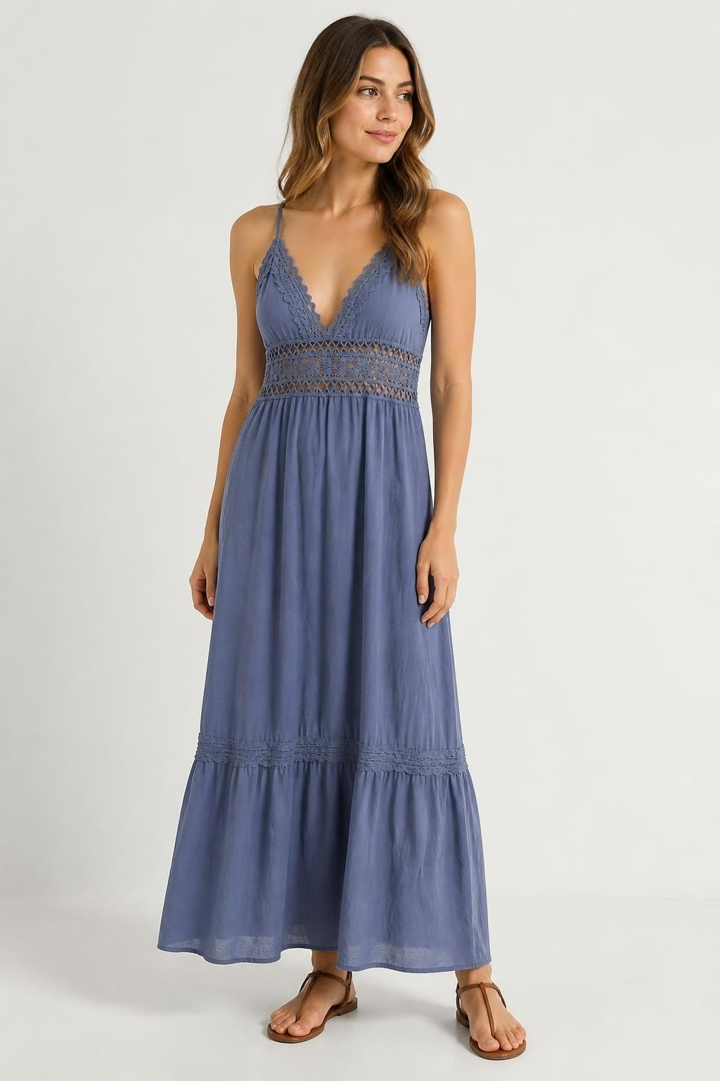 Blue Crochet Lace V-Neck Spaghetti Strap Maxi Dress | Pre-Loved | Why Go Less