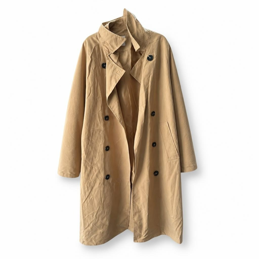 Beige Double-Breasted Trench Coat, camel tone - white studio shot, second-hand at Why Go Less, Dekwaneh, Lebanon