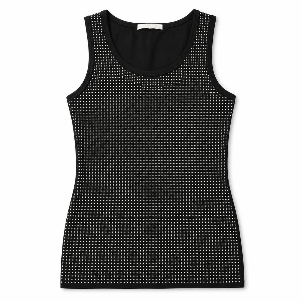 Black Rhinestone Embellished Sleeveless Tank Top - white studio shot, second-hand at Why Go Less, Dekwaneh, Lebanon