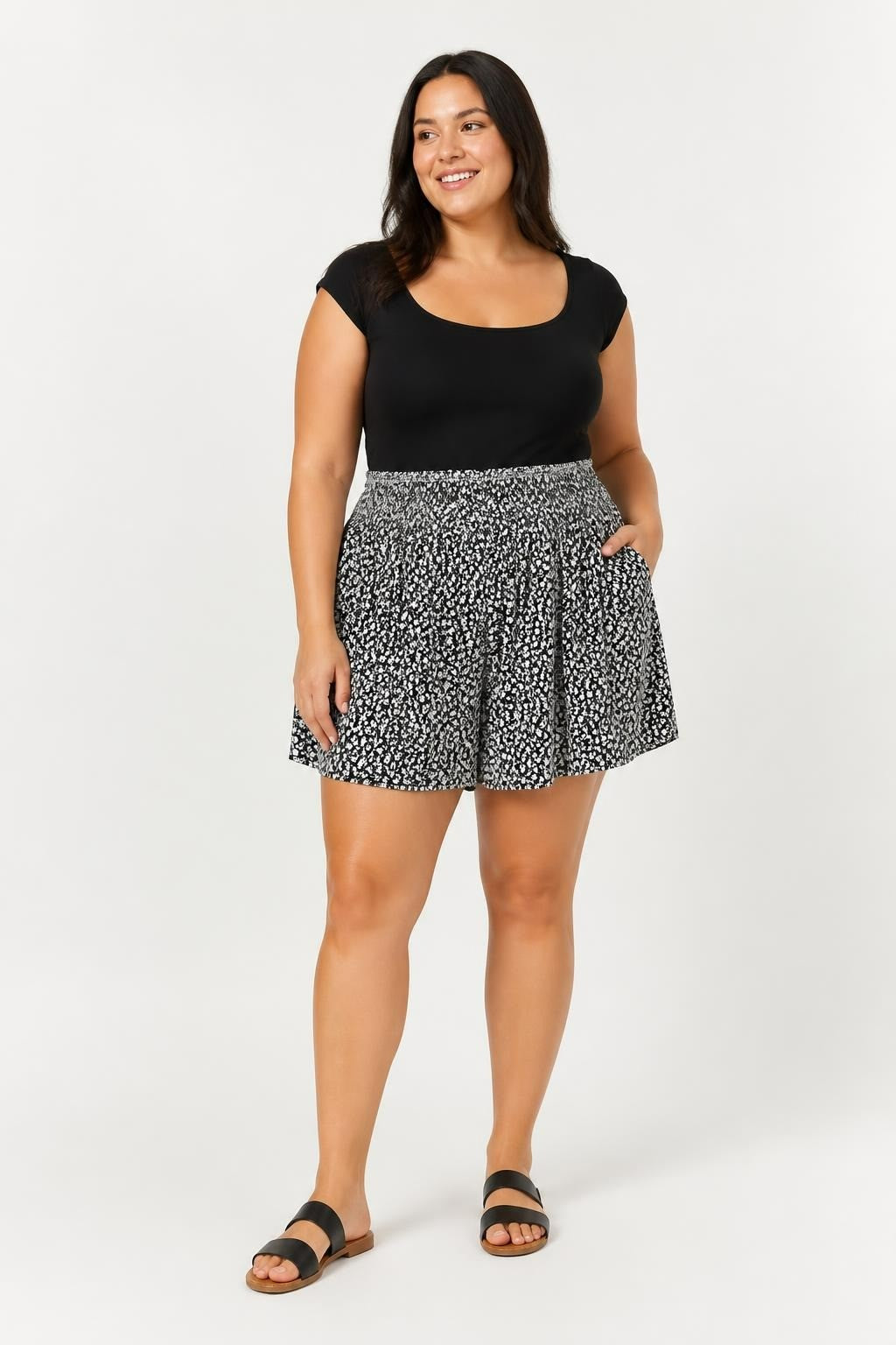 Black Floral Ditsy Print Mini Skirt, Elastic Waist | Pre-Loved | Why Go Less