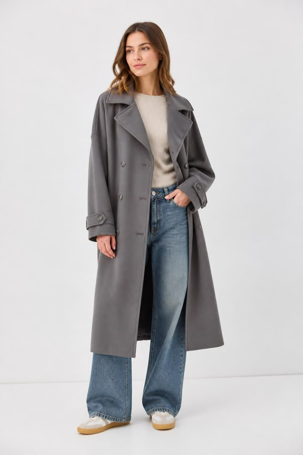 Sevendaily Grey Double-Breasted Wool-Blend Coat | Pre-Loved | Why Go Less