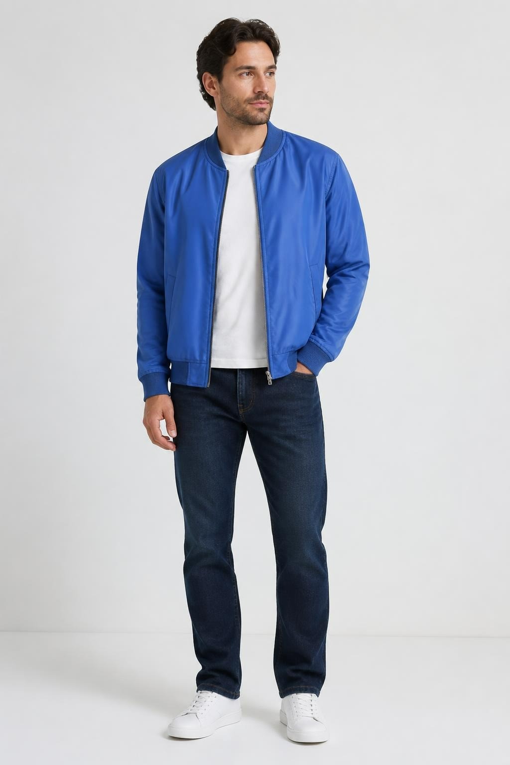 Blue Satin Bomber Jacket, Brand Tag Present | Pre-Loved | Why Go Less