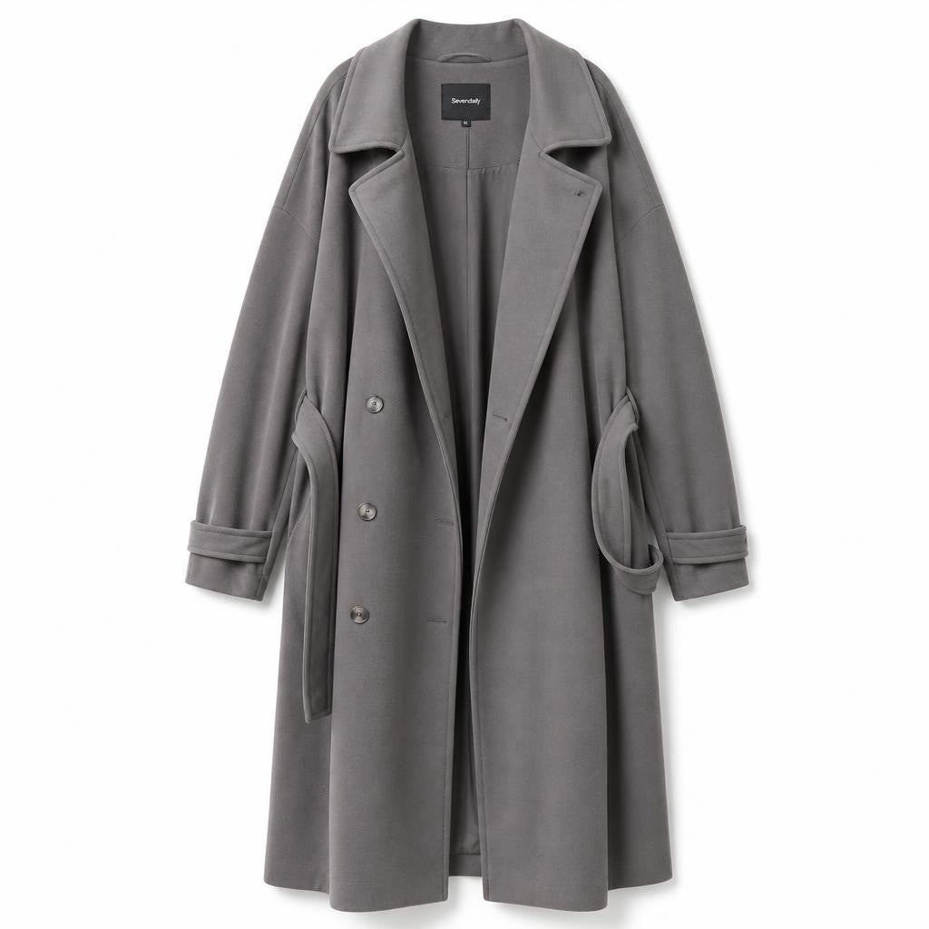 Sevenday grey double-breasted wool-blend coat, size M - white studio shot, second-hand at Why Go Less, Dekwaneh, Lebanon