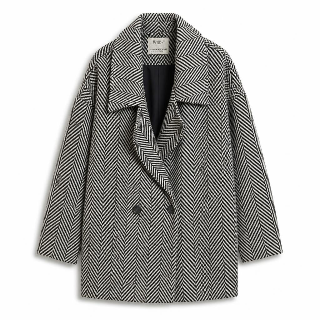 Berry herringbone black white blazer coat - white studio shot, second-hand at Why Go Less, Dekwaneh, Lebanon