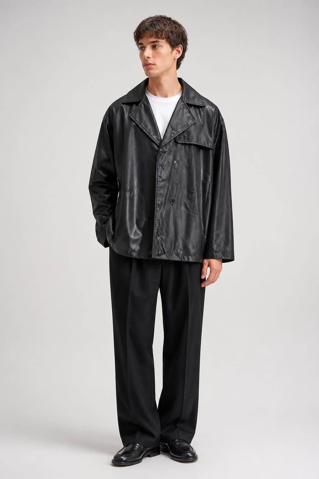 Black satin utility jacket with buttons | Pre-Loved | Why Go Less