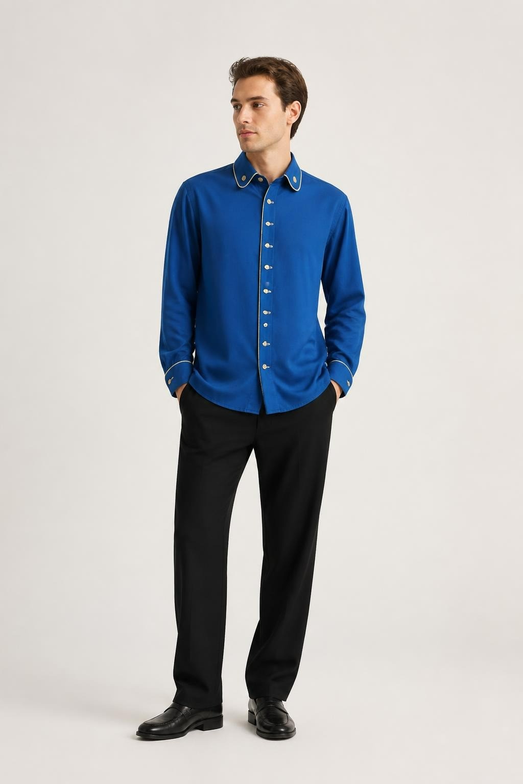 Royal Blue Military-style Shirt, Gold Buttons & Trim | Pre-Loved | Why Go Less