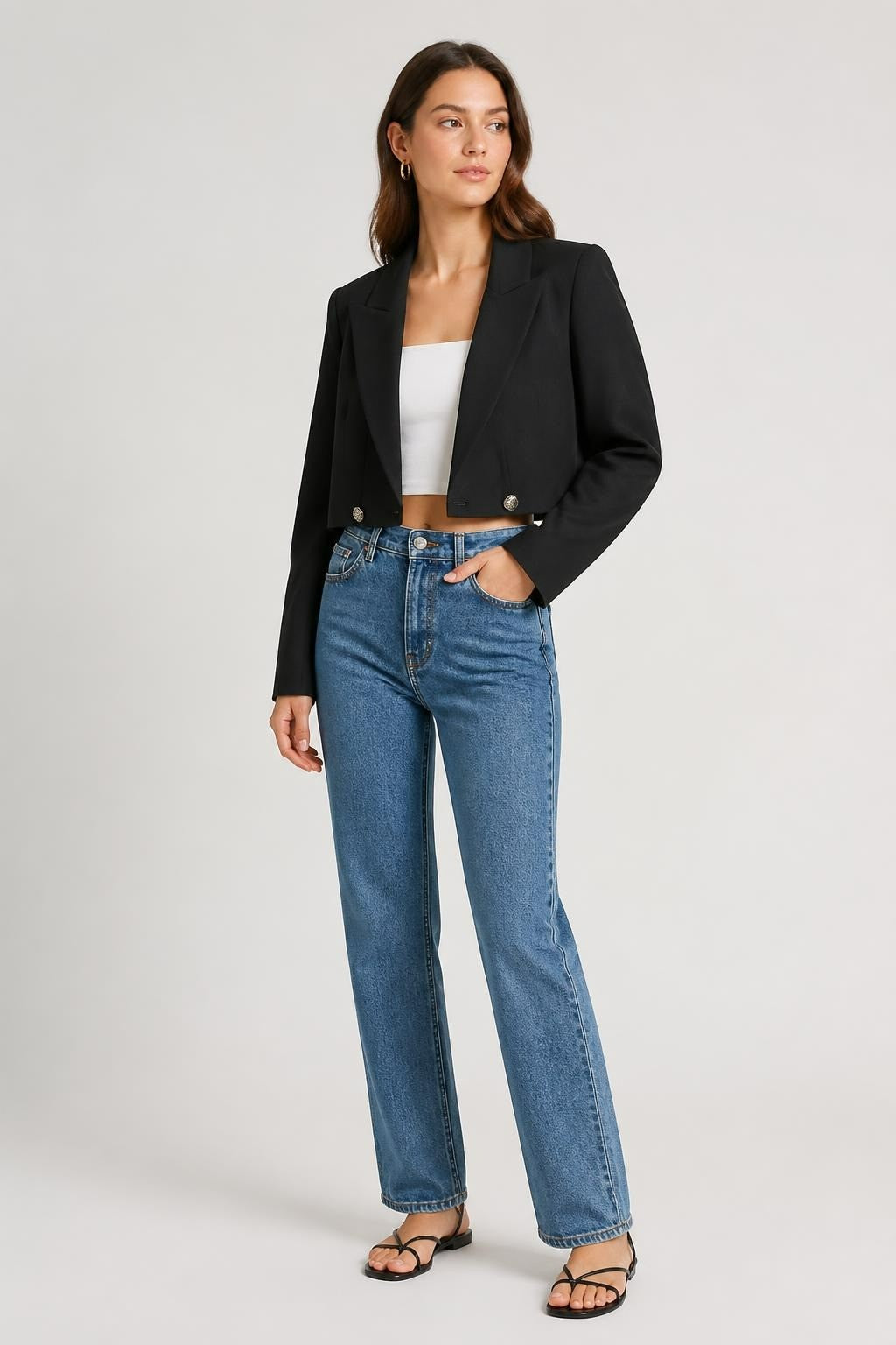 Cosmo black cropped blazer, gold buttons | Pre-Loved | Why Go Less