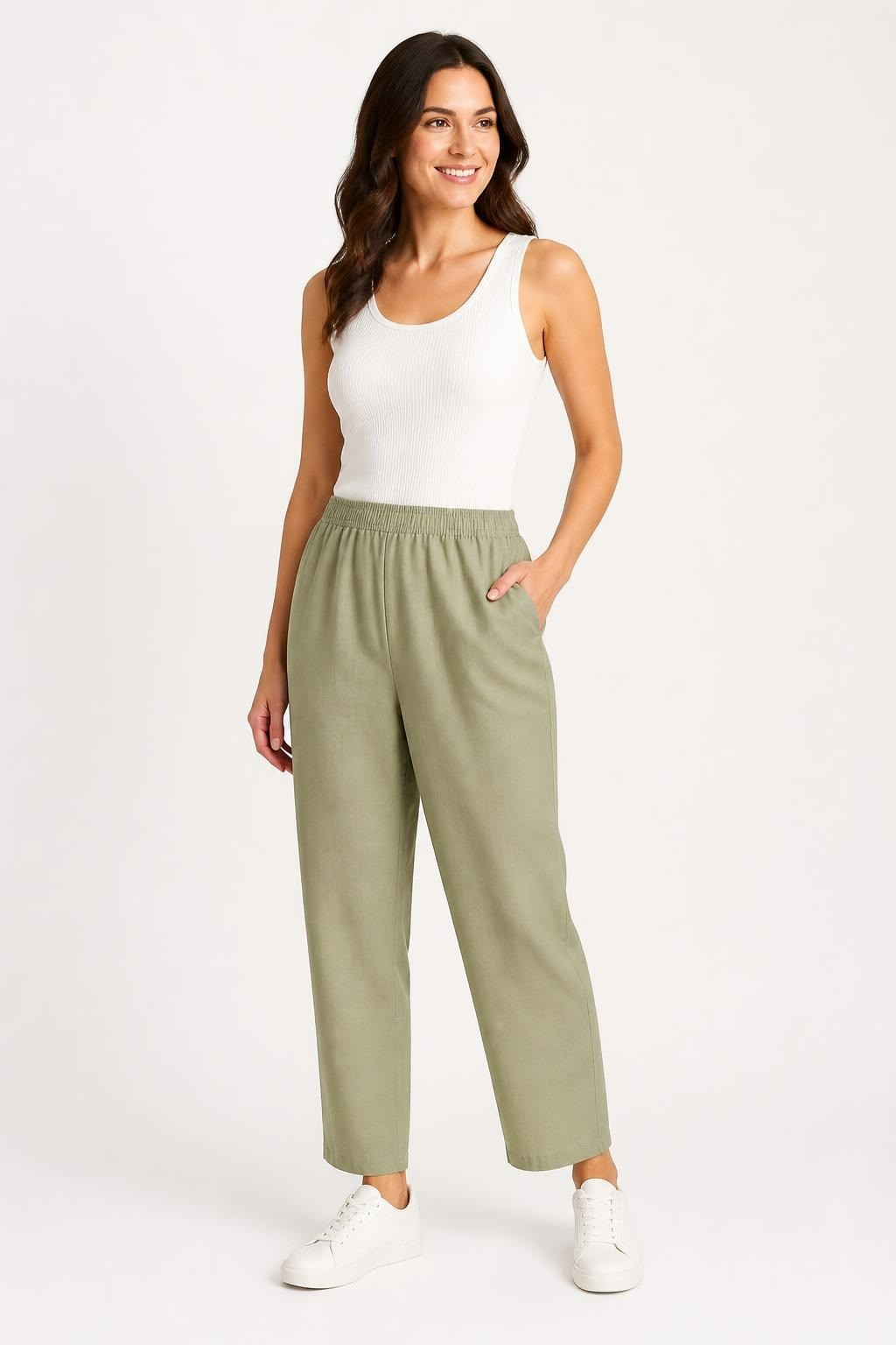 Sage Green Elastic Waist Trousers, Casual Fit | Pre-Loved | Why Go Less