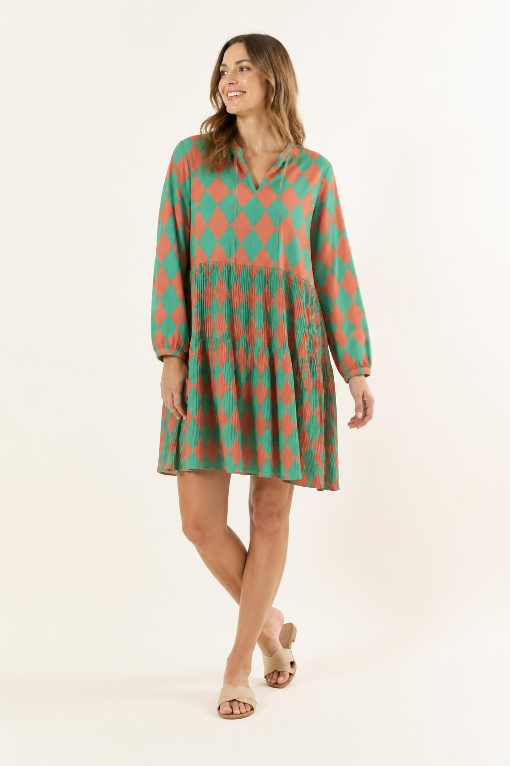Dieya Green and Brown Geometric Print Boho Blouse | Pre-Loved | Why Go Less