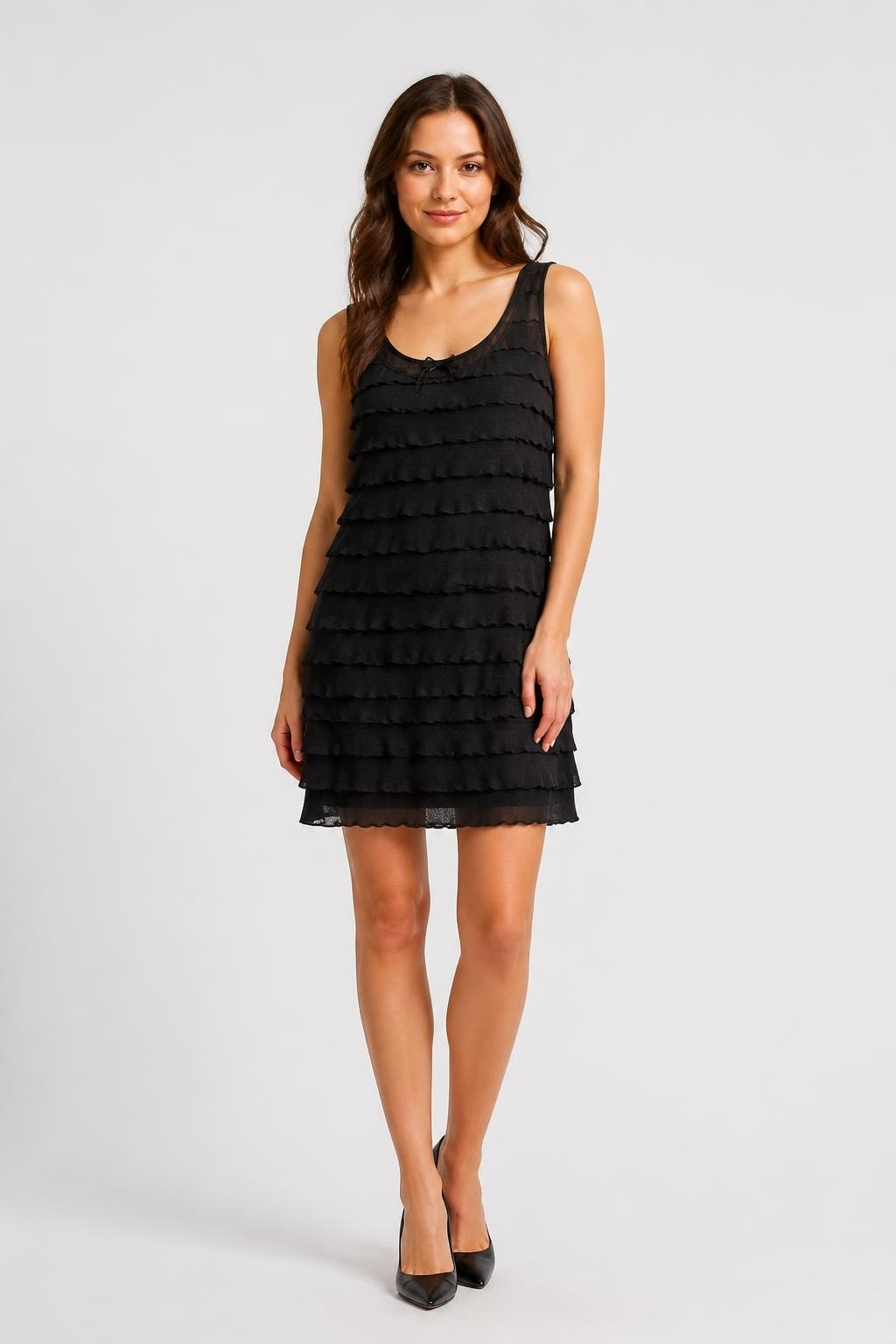 Join Clothes Black Ruffle Tiered Sleeveless Top | Pre-Loved | Why Go Less