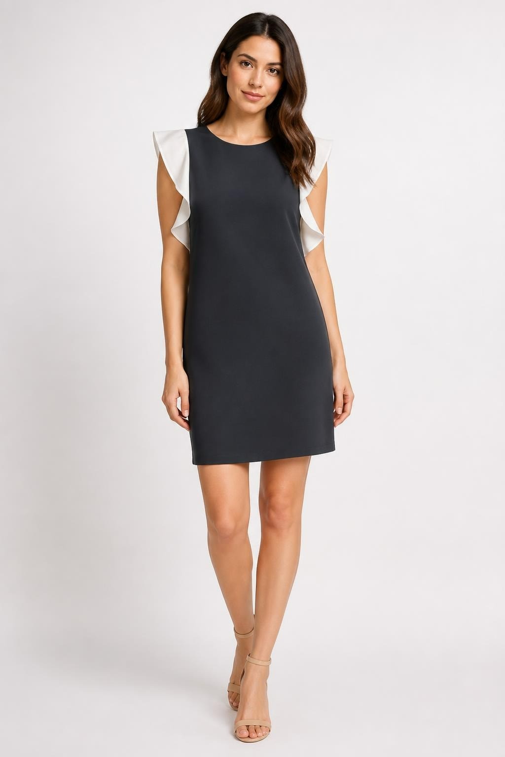 Black Sleeveless Shift Dress with White Ruffle Sleeves | Pre-Loved | Why Go Less