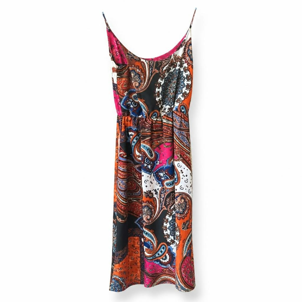 Paisley print spaghetti strap maxi dress, multicolor - white studio shot, second-hand at Why Go Less, Dekwaneh, Lebanon