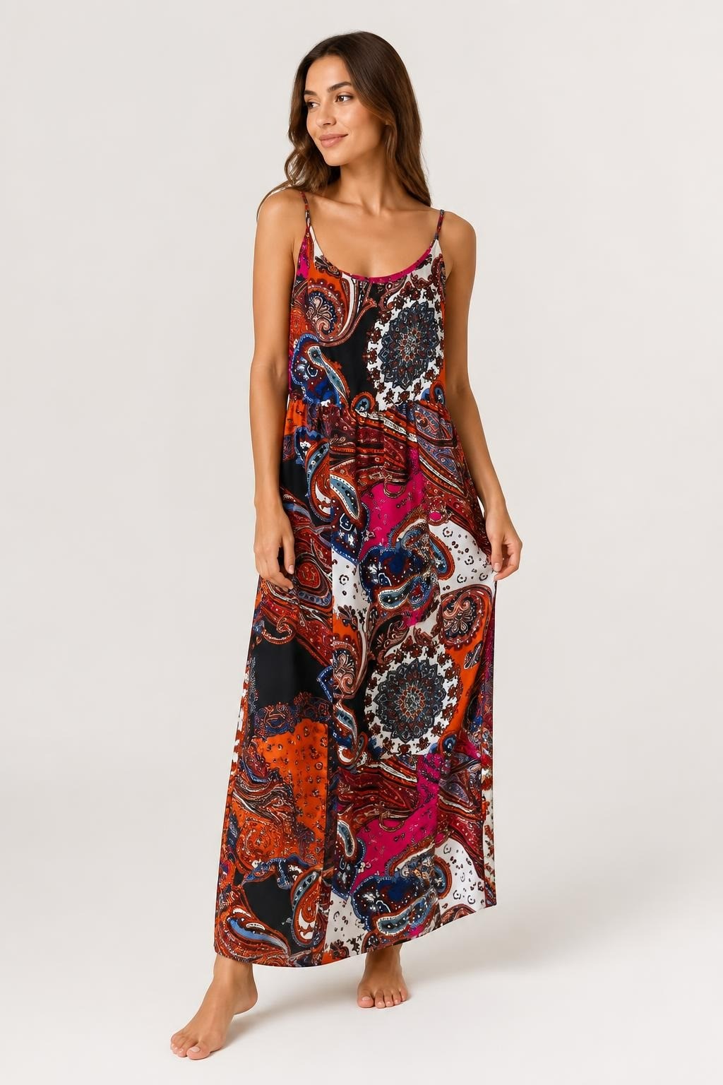Multicolor Paisley Print Spaghetti Strap Maxi Dress | Pre-Loved | Why Go Less