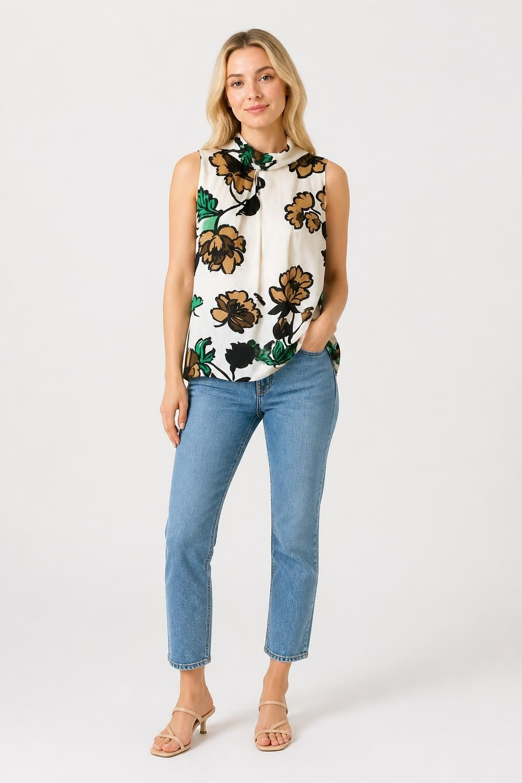 White Floral Peter Pan Collar Sleeveless Top | Pre-Loved | Why Go Less