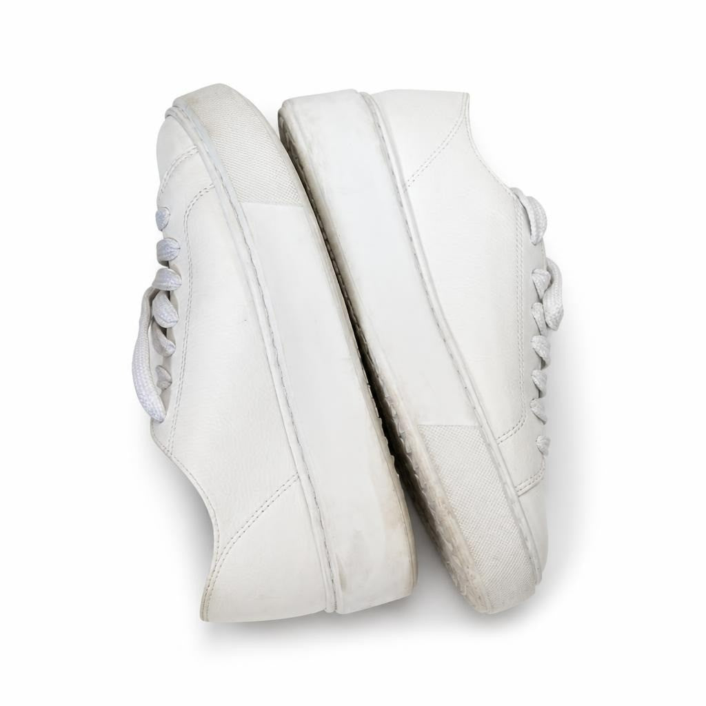 White leather sneakers, new in black box - white studio shot, second-hand at Why Go Less, Dekwaneh, Lebanon