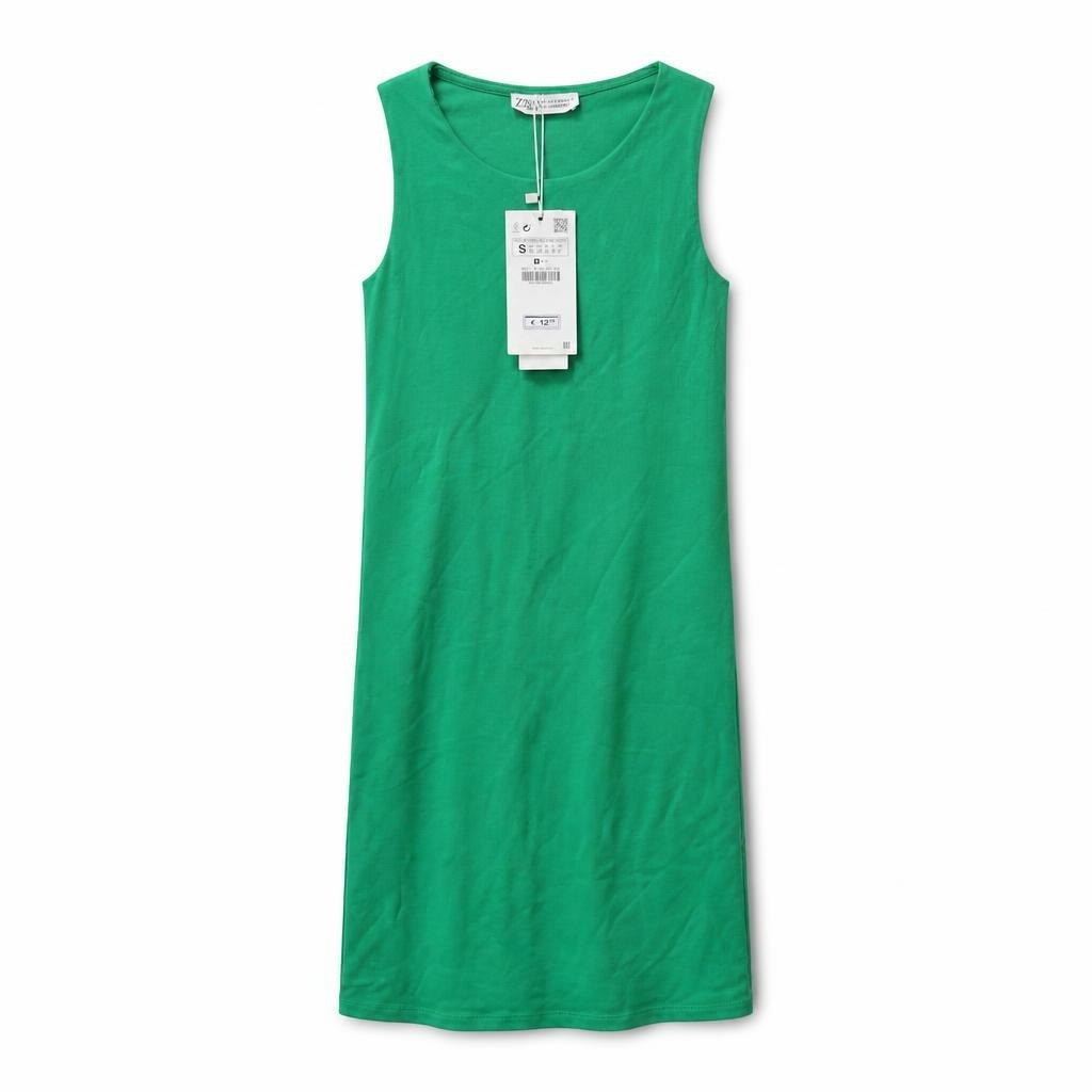 Zara green sleeveless mini dress, size S - white studio shot, second-hand at Why Go Less, Dekwaneh, Lebanon