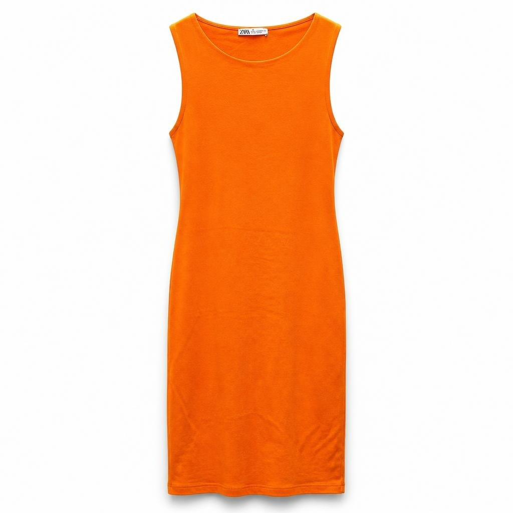 Zara orange sleeveless mini dress size M - white studio shot, second-hand at Why Go Less, Dekwaneh, Lebanon