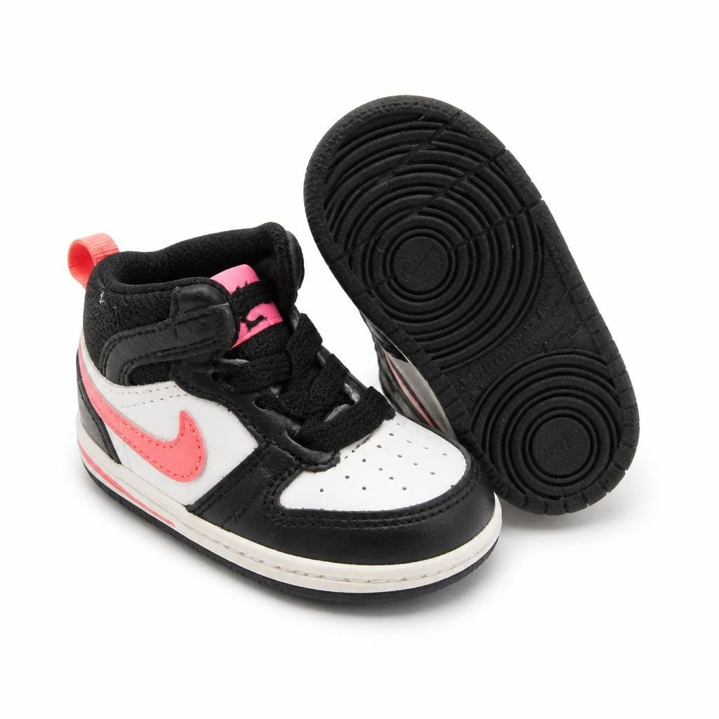 Nike mid-top toddler sneakers black/white/pink - white studio shot, second-hand at Why Go Less, Dekwaneh, Lebanon