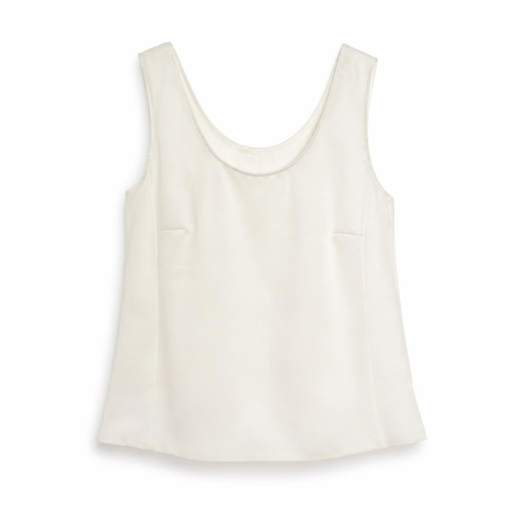 Cream sleeveless structured top with front pockets - white studio shot, second-hand at Why Go Less, Dekwaneh, Lebanon