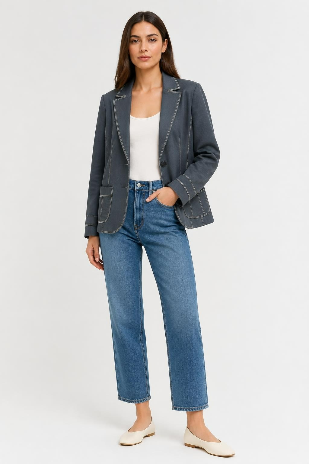 Miss Sixtty Miss Grey Denim Blazer With Contrast Stitching | Pre-Loved | Why Go Less