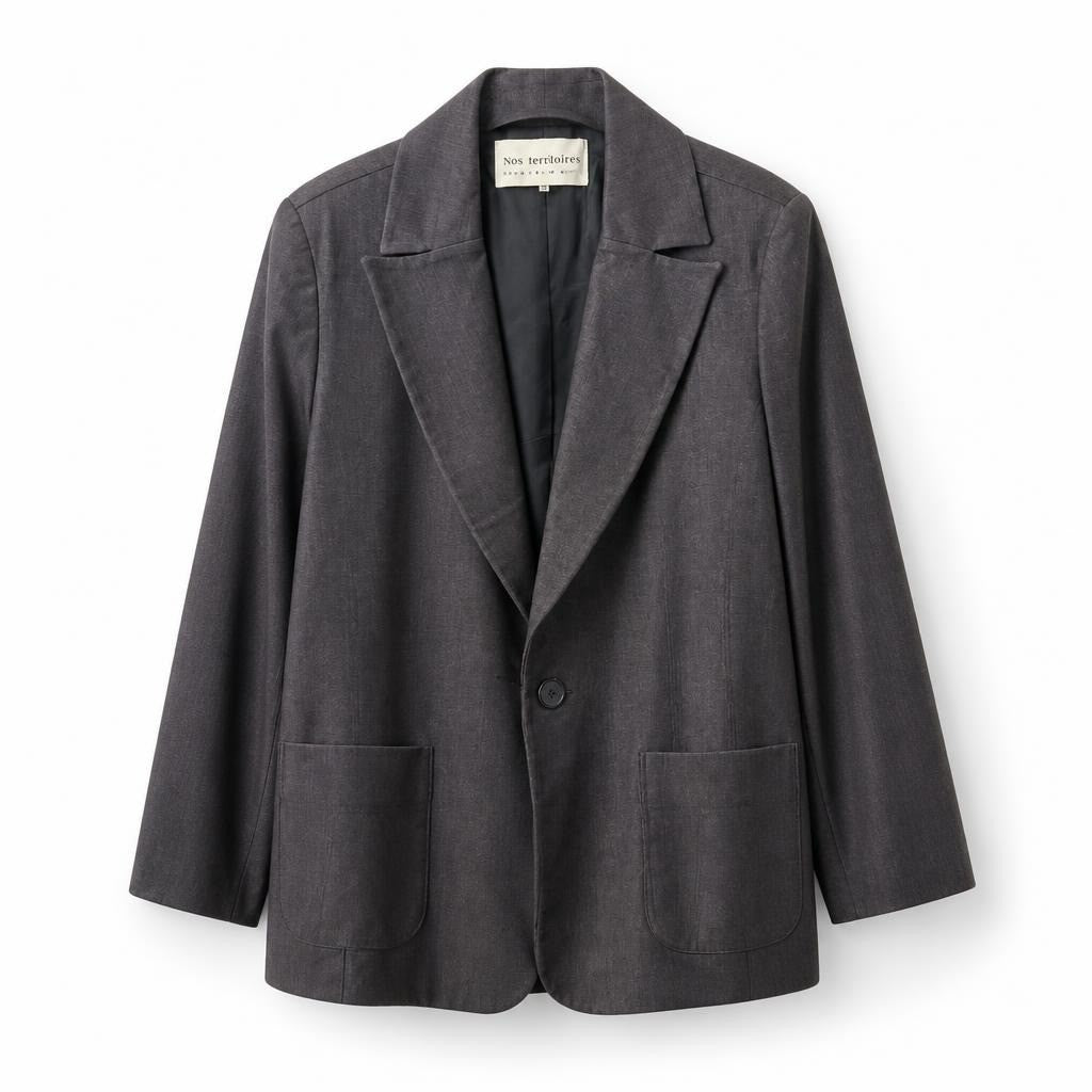 Nos Intuitions dark grey tailored blazer size M - white studio shot, second-hand at Why Go Less, Dekwaneh, Lebanon