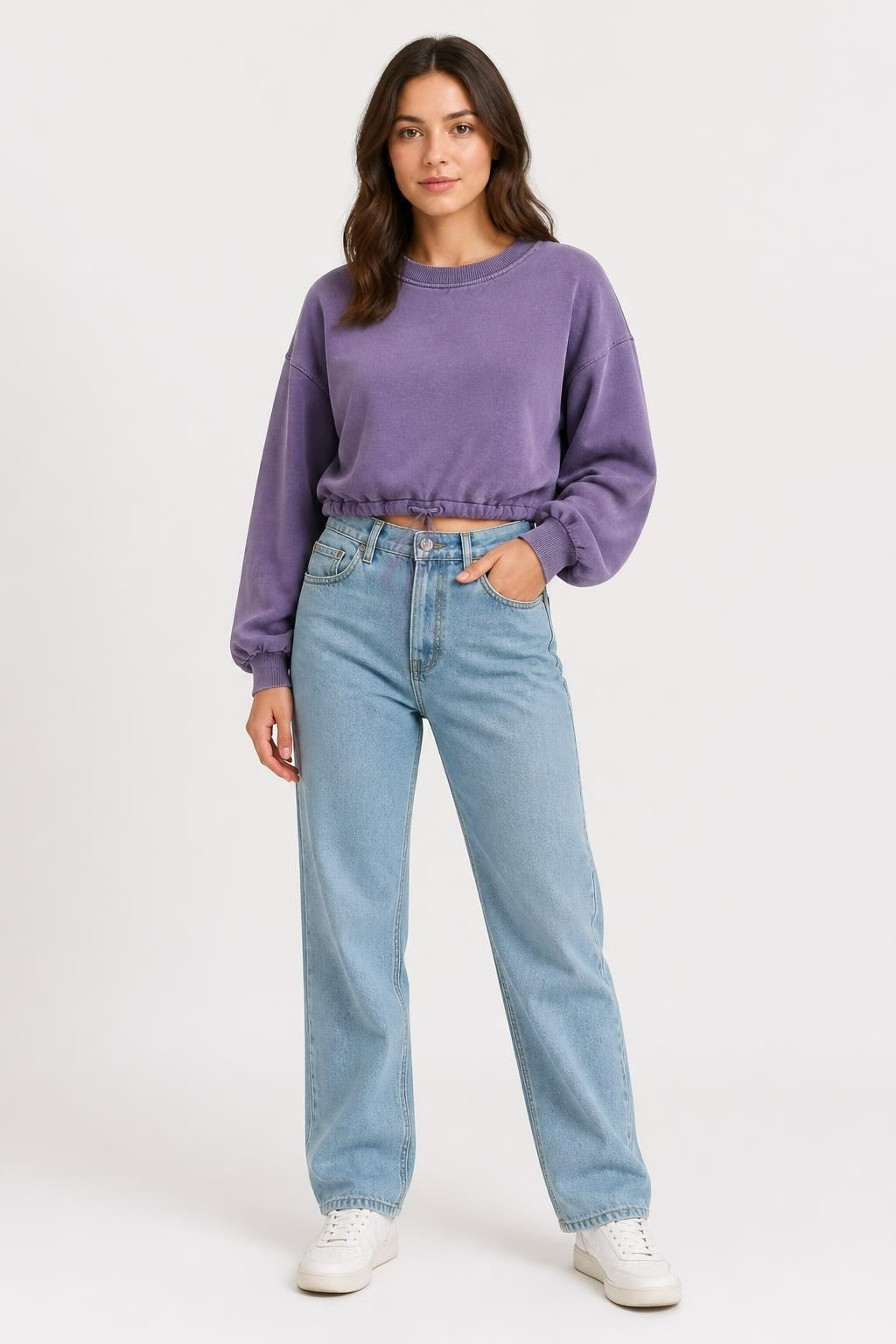 Sweat-shirt court violet avec cordon de serrage à l'ourlet | Occasion | Pourquoi payer plus-1