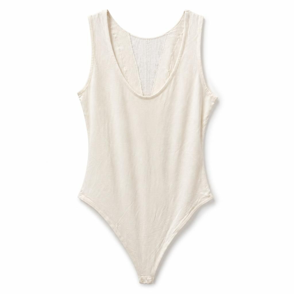 Jennyfer cream deep-V sleeveless bodysuit, new - white studio shot, second-hand at Why Go Less, Dekwaneh, Lebanon