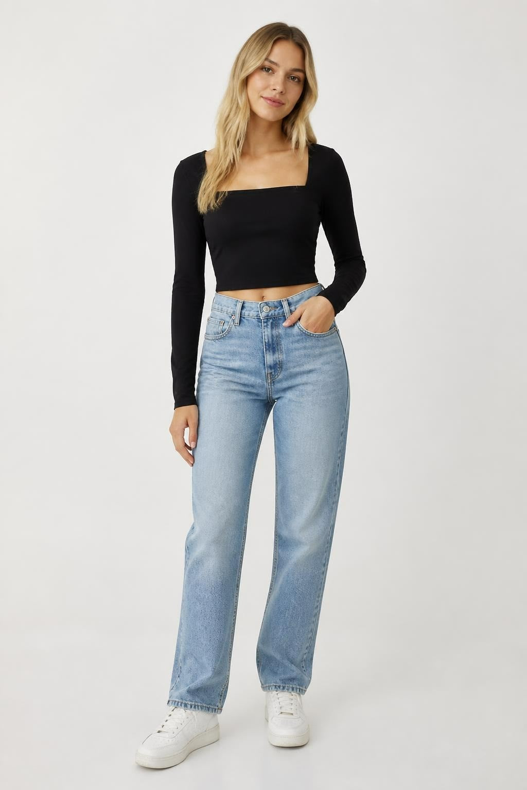 Black Square-neck Long Sleeve Crop Top | Pre-Loved | Why Go Less
