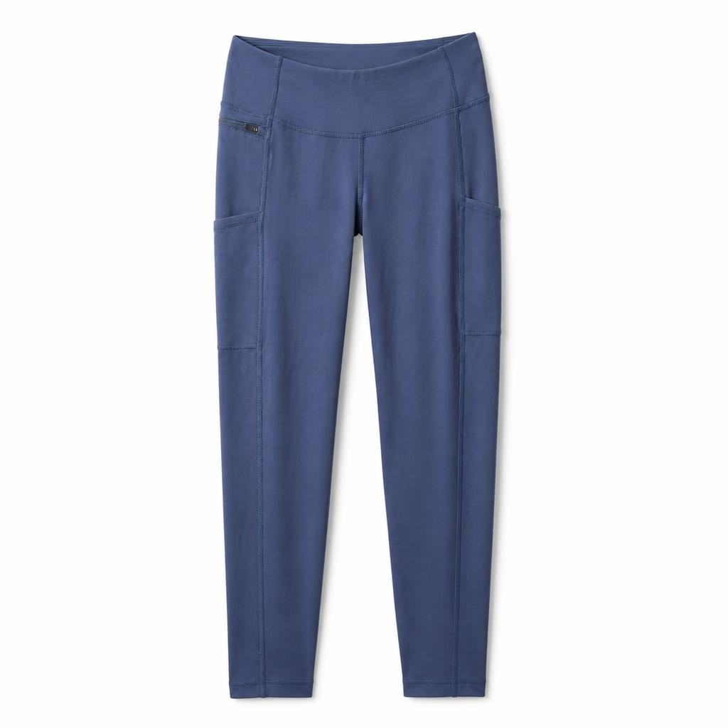 Blue athletic leggings with side pockets, 7/8 length - white studio shot, second-hand at Why Go Less, Dekwaneh, Lebanon