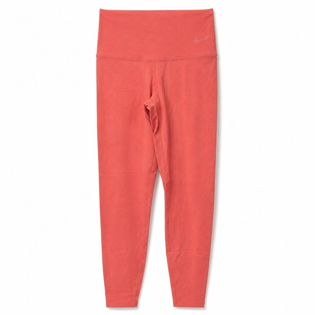 Nike coral/salmon high-waist leggings, cropped - white studio shot, second-hand at Why Go Less, Dekwaneh, Lebanon