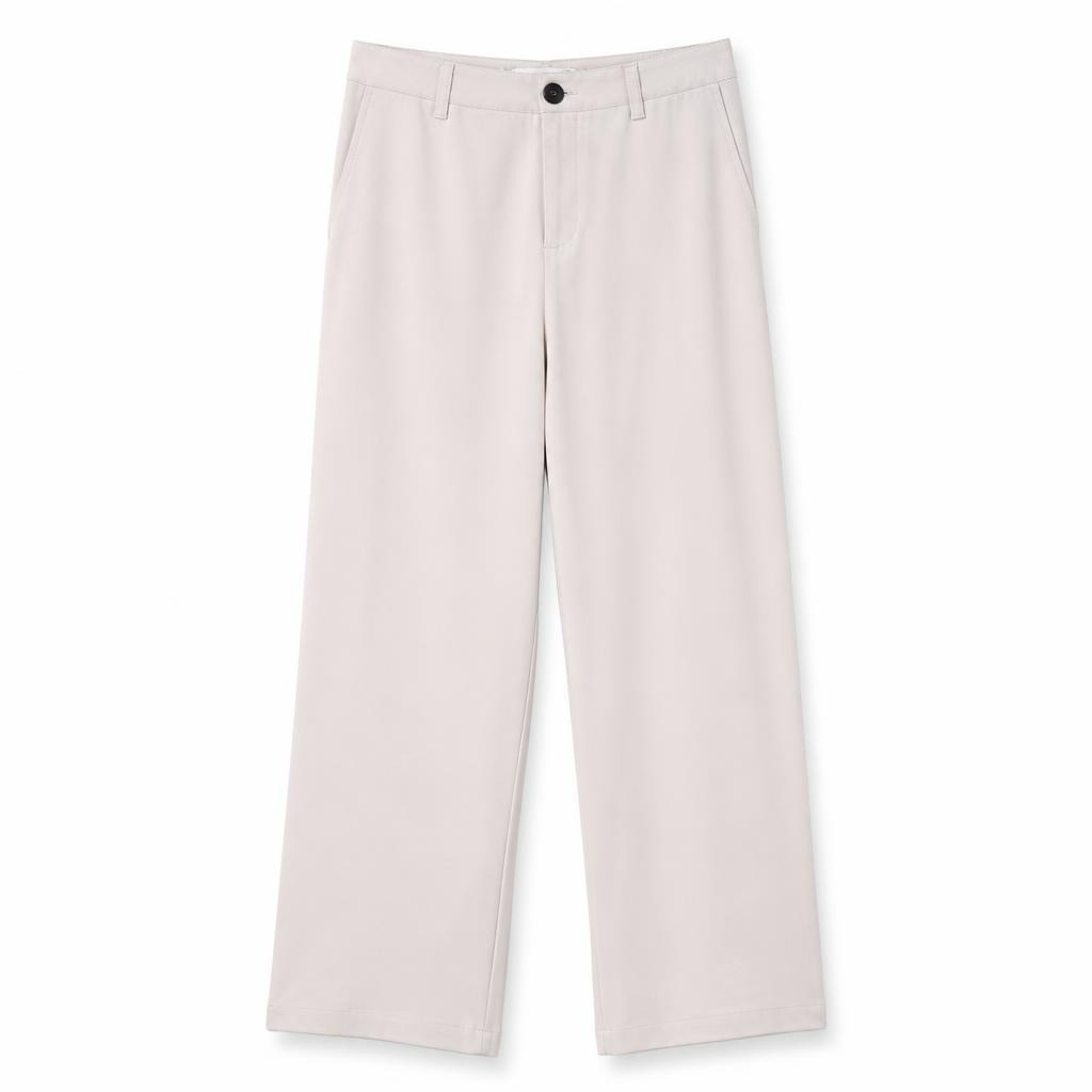 Bershka light grey wide-leg trousers - white studio shot, second-hand at Why Go Less, Dekwaneh, Lebanon