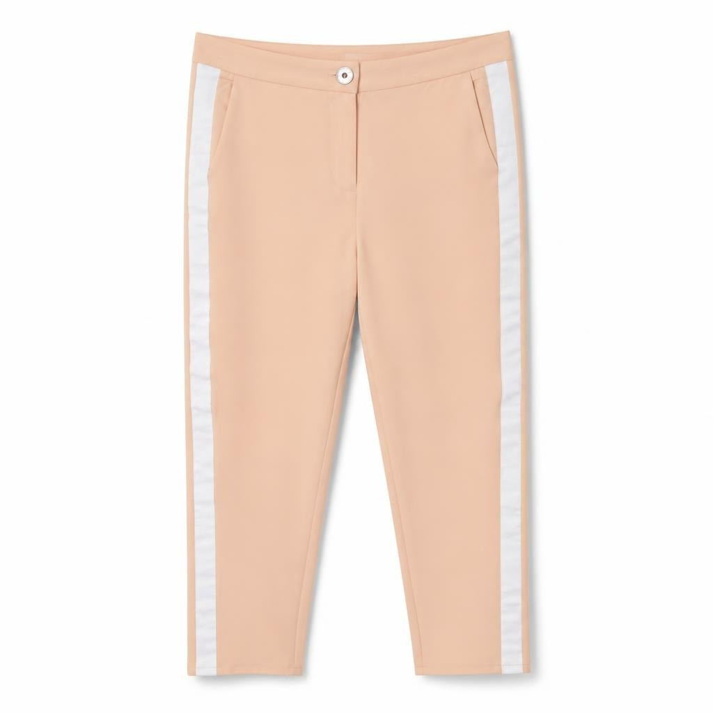Jennyfar peach crop trousers white side stripe NWT - white studio shot, second-hand at Why Go Less, Dekwaneh, Lebanon
