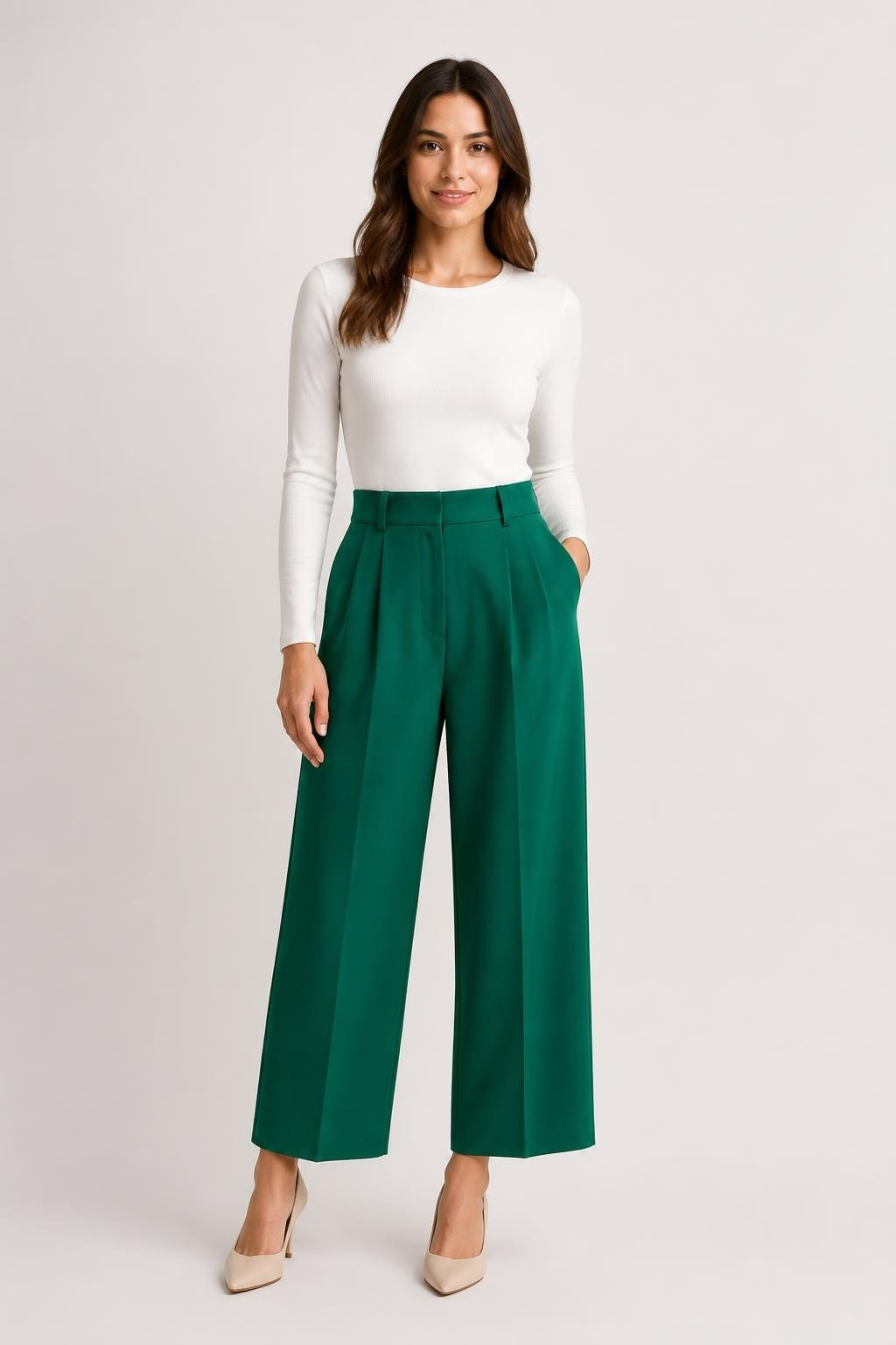 Emerald Green Wide-leg Tailored Trousers, Unbranded | Pre-Loved | Why Go Less