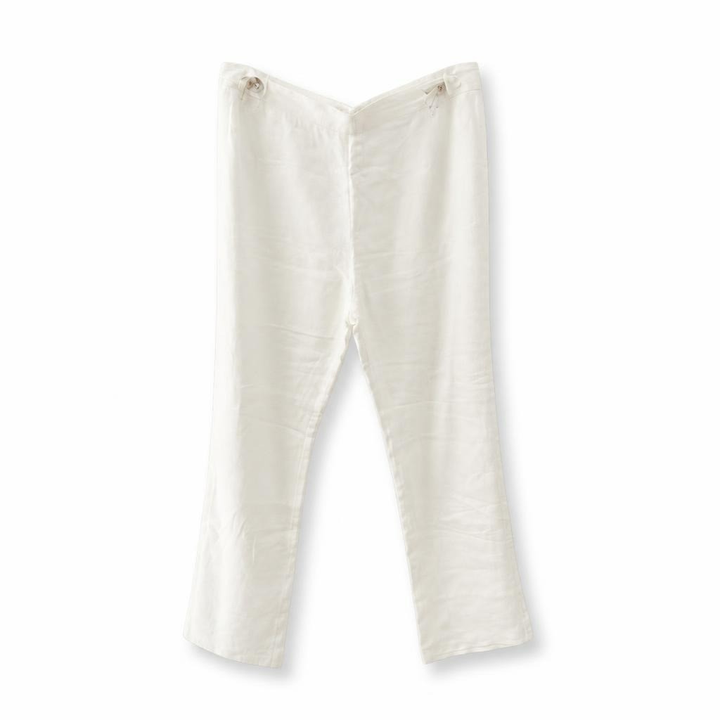 White linen wide-leg trousers, no brand visible - white studio shot, second-hand at Why Go Less, Dekwaneh, Lebanon