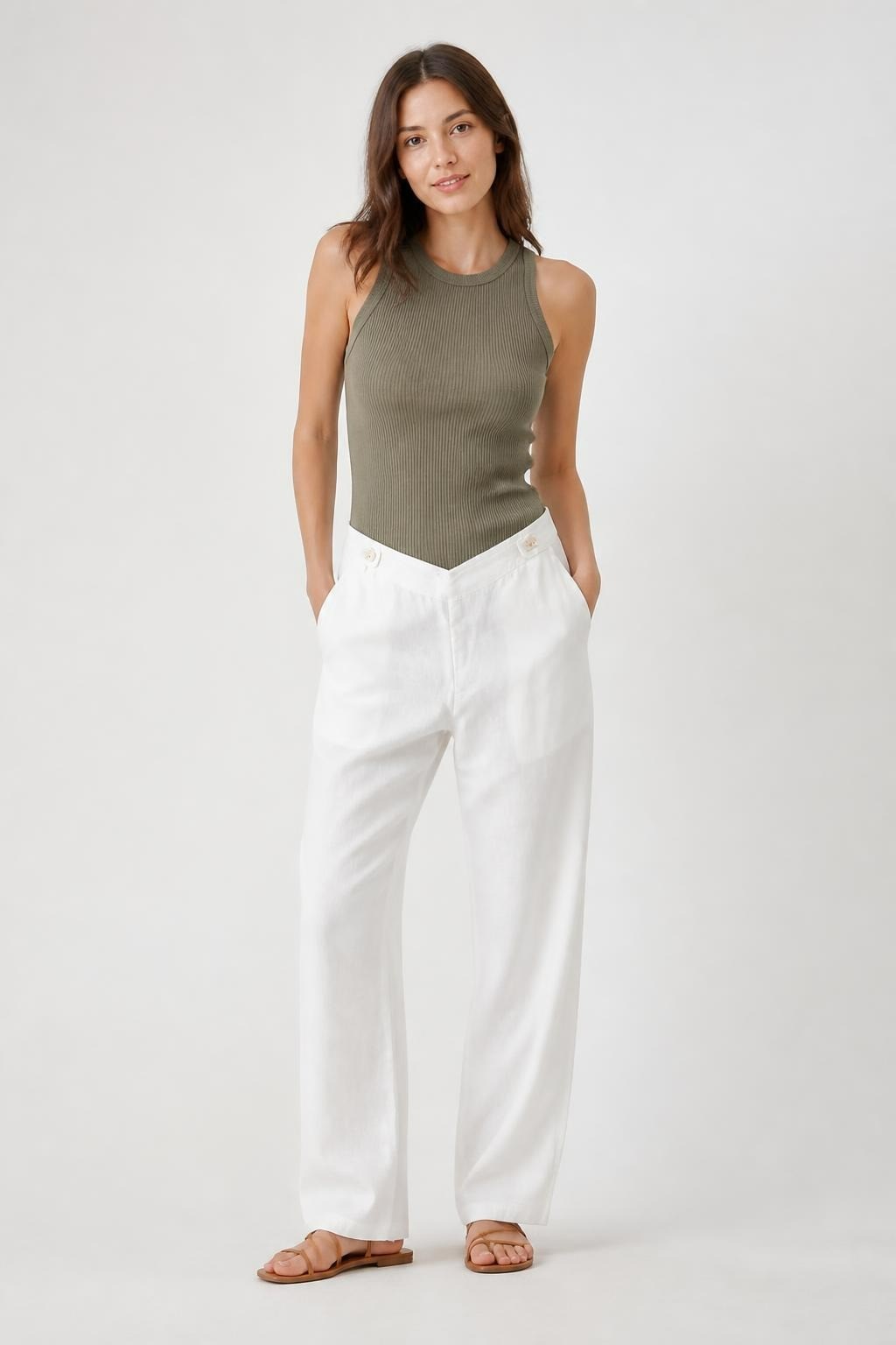 White Linen Wide-leg Trousers, No Brand Visible | Pre-Loved | Why Go Less