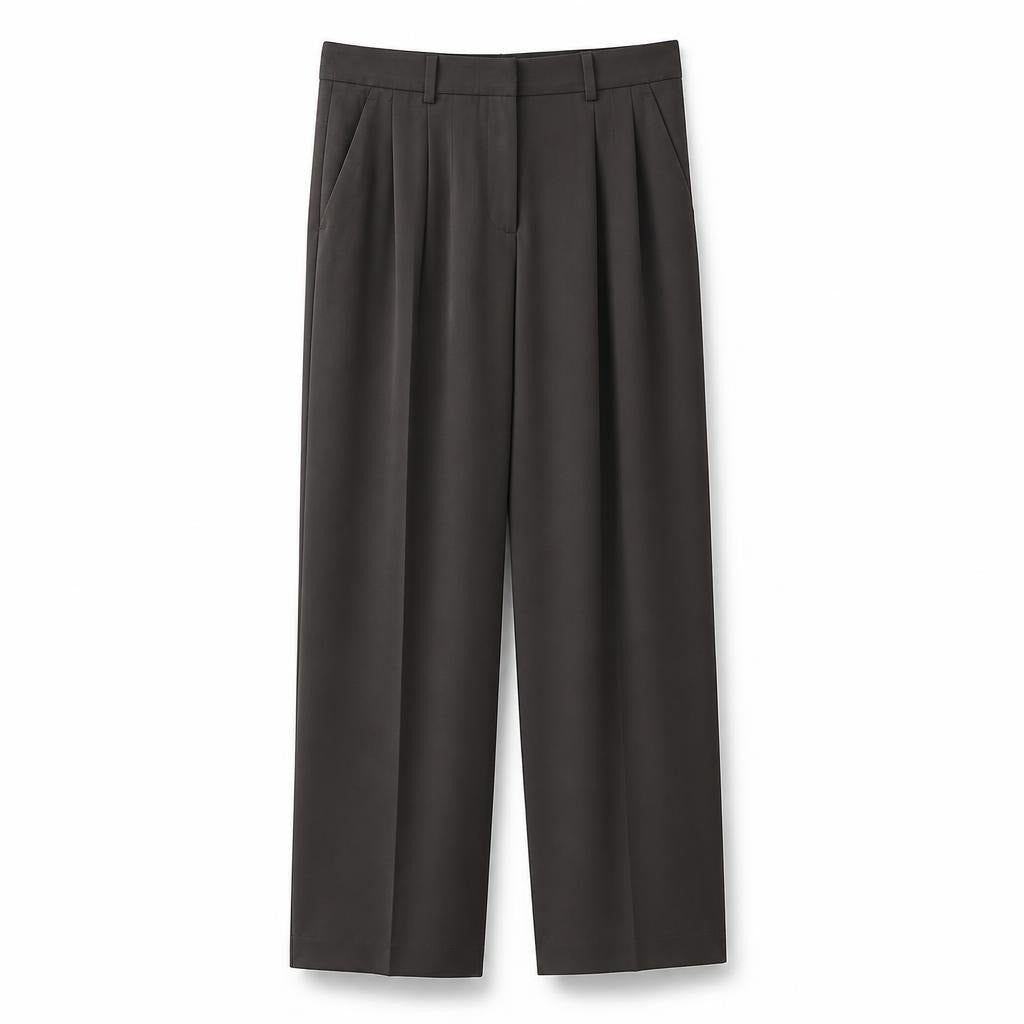 H&M black tailored wide-leg trousers, EUR 34 - white studio shot, second-hand at Why Go Less, Dekwaneh, Lebanon