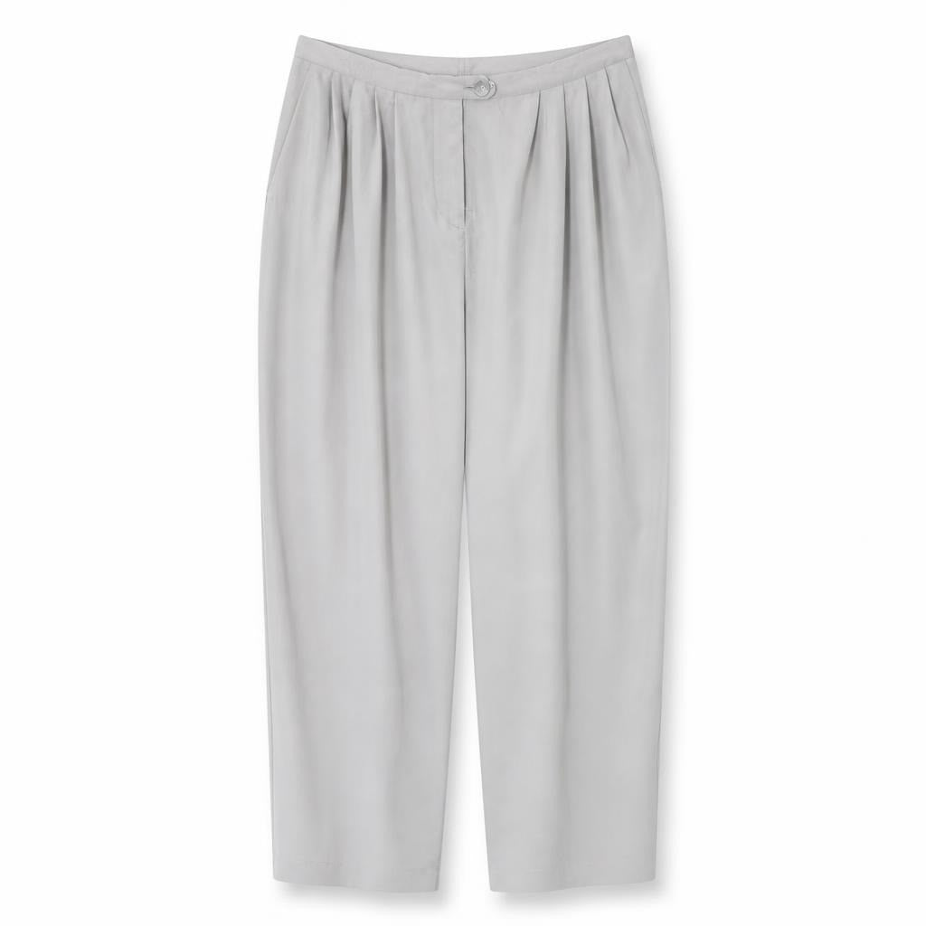 Bershka light grey pleated tapered trousers - white studio shot, second-hand at Why Go Less, Dekwaneh, Lebanon