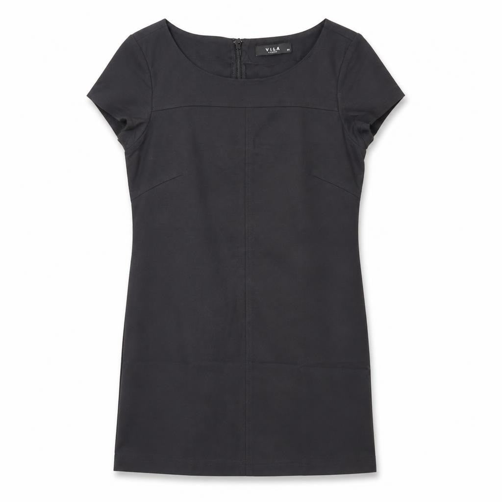 Vila black short-sleeve fitted shift dress XS - white studio shot, second-hand at Why Go Less, Dekwaneh, Lebanon