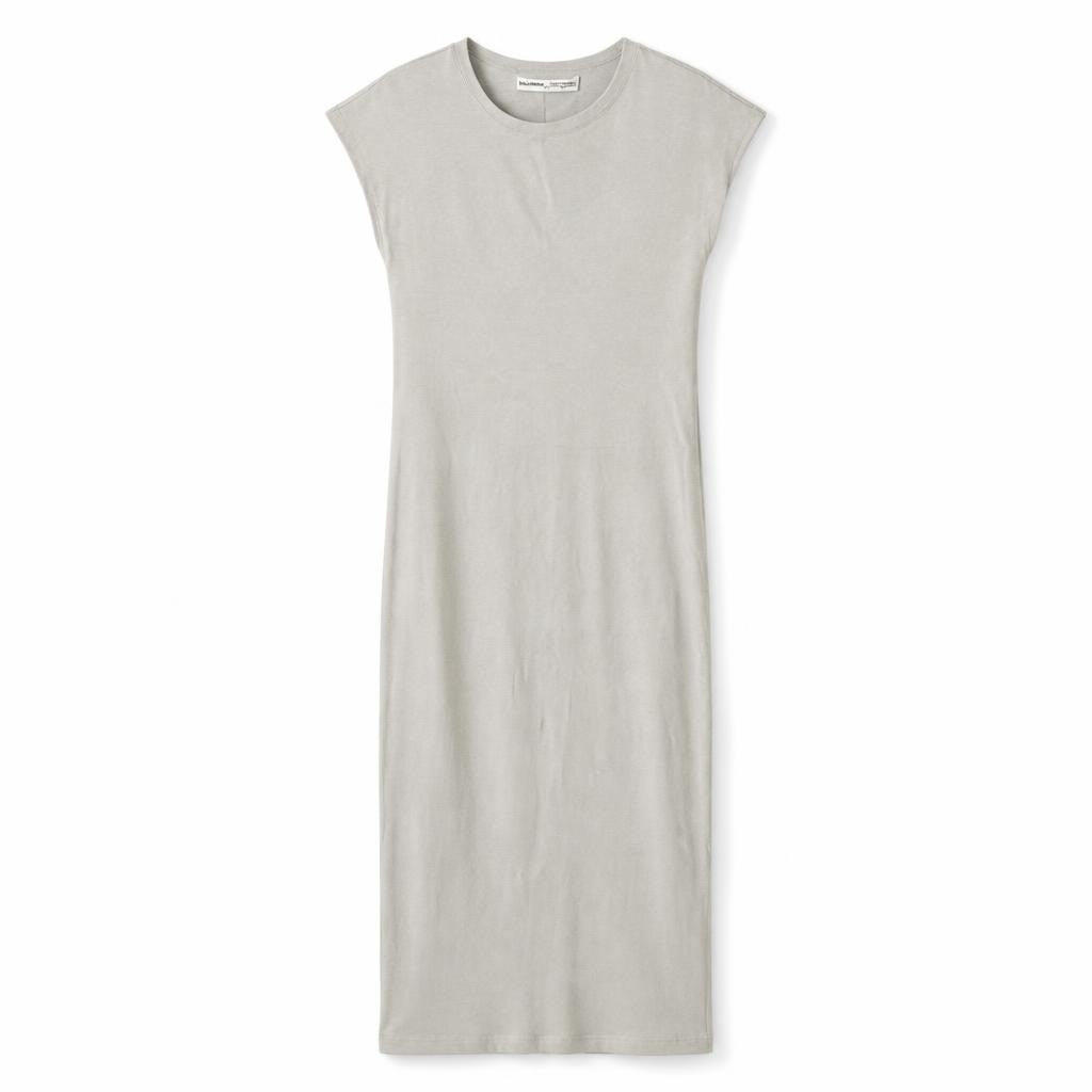 Pull&Bear sage grey sleeveless midi bodycon dress - white studio shot, second-hand at Why Go Less, Dekwaneh, Lebanon
