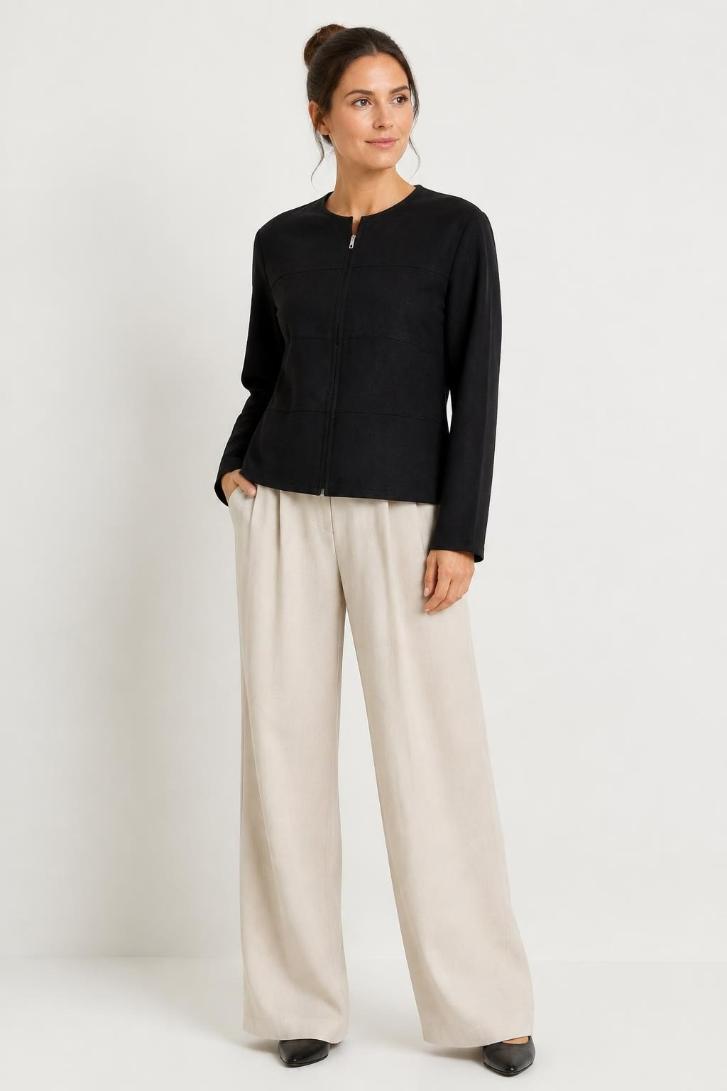 Jessica Howard Black Zip-Up Collarless Jacket | Pre-Loved | Why Go Less