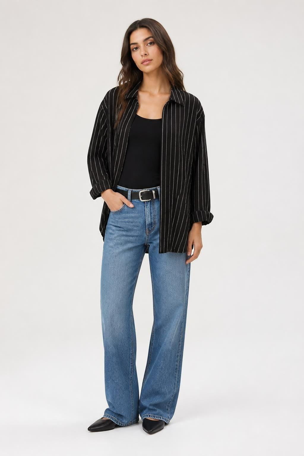 Black White Pinstripe Open-front Blazer/kimono | Pre-Loved | Why Go Less
