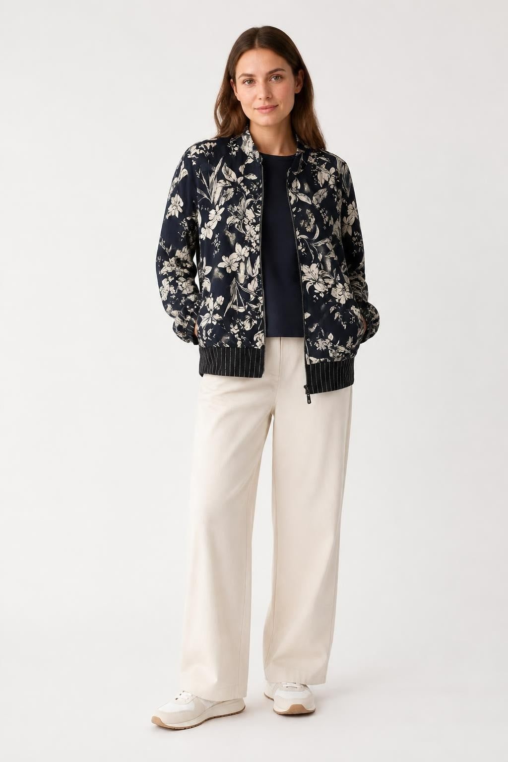 Reserved Floral Bomber Jacket, Navy/white, Unisex | Pre-Loved | Why Go Less
