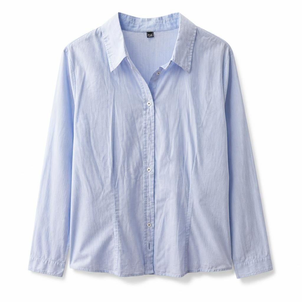 Citri light blue button-down shirt, women's - white studio shot, second-hand at Why Go Less, Dekwaneh, Lebanon
