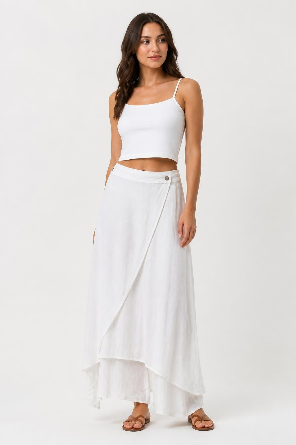 White Linen Midi Skirt, Layered Hem, No Brand Visible | Pre-Loved | Why Go Less