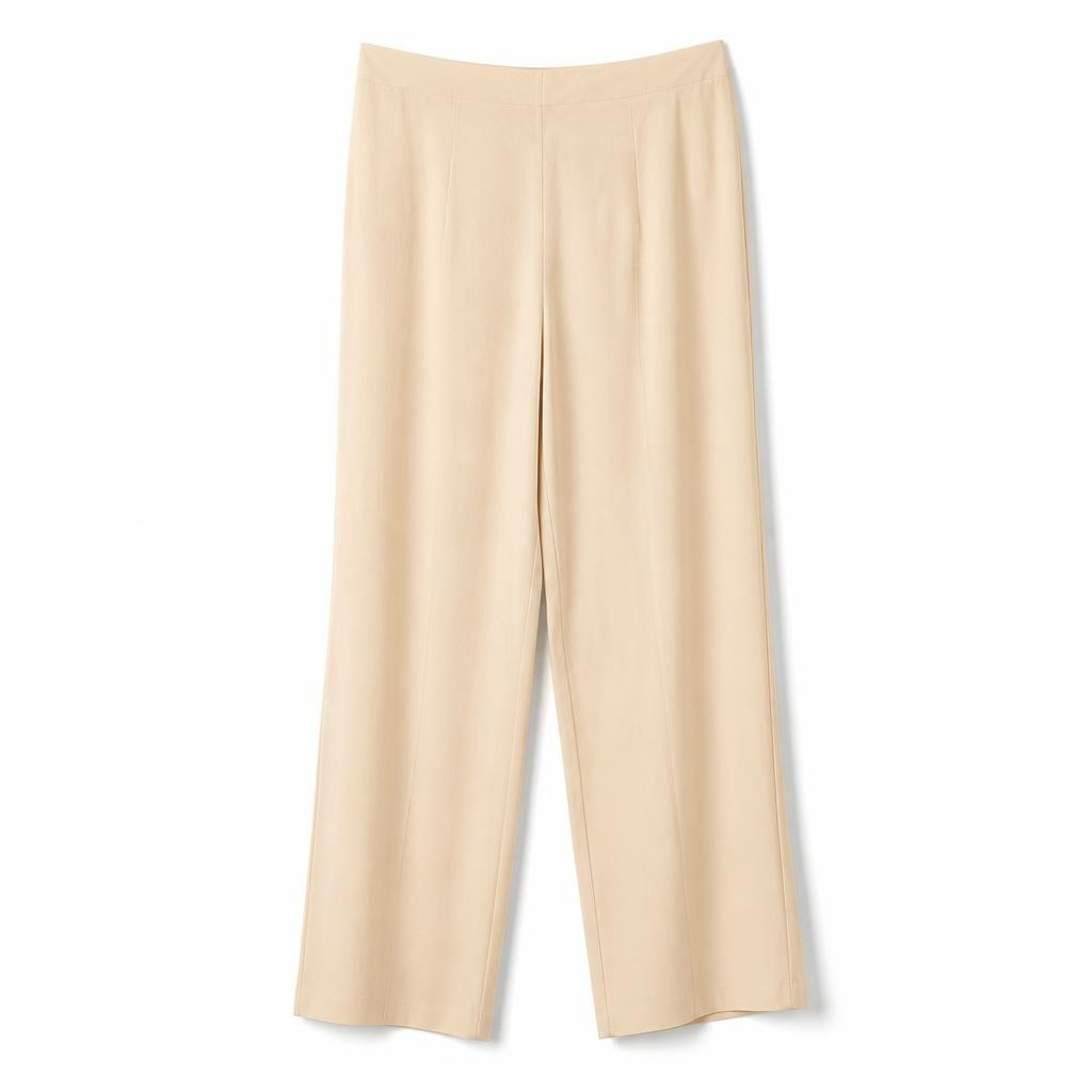 Beige tailored straight trousers, Ros Intentions - white studio shot, second-hand at Why Go Less, Dekwaneh, Lebanon